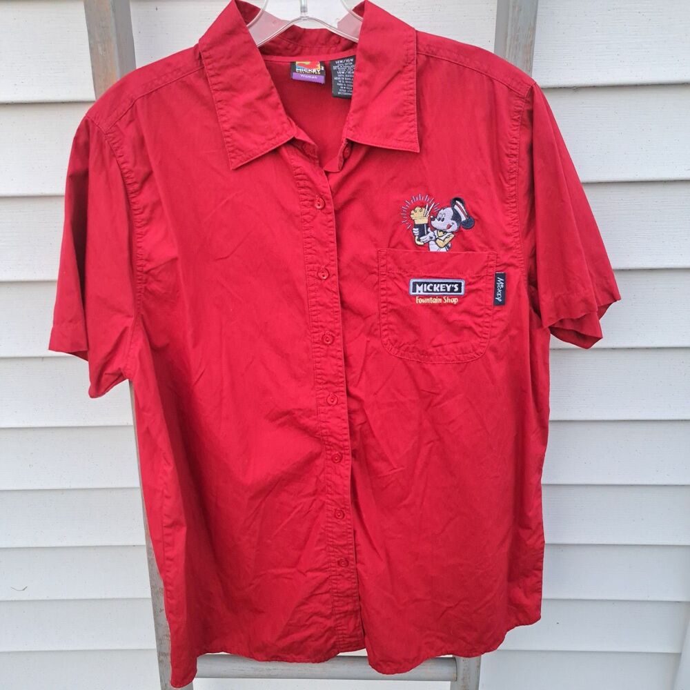 Vintage Mickey Unlimited Jerry Leigh Red Retro Fountain Shop Shirt Top 14-16W XL